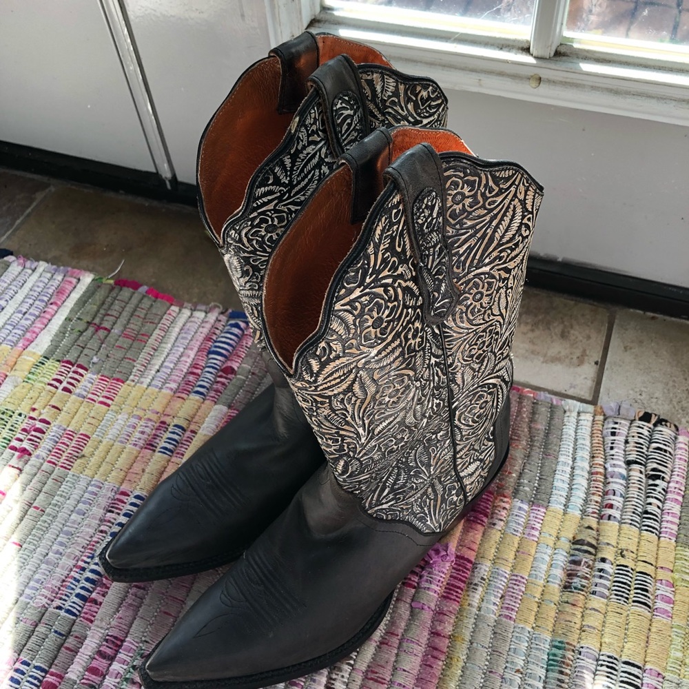 Nocona boots—-brown/black metallic. comfortable.